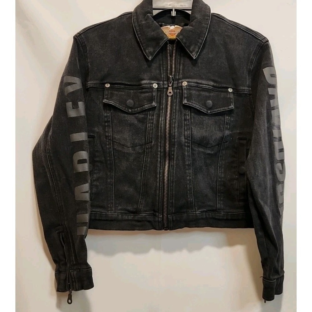 Harley Davidson Womens XS Jacket Denim Black Jean Zip Up Or Youth Large
